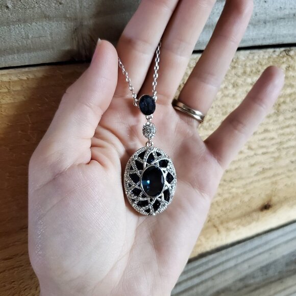 Stellux Sapphire Blue CZ Platinum Plated Necklace - Picture 3 of 10